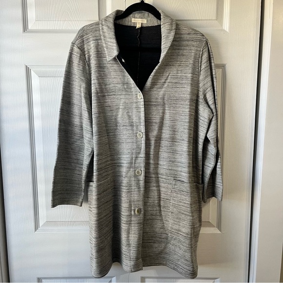 EILEEN FISHER Chevron Knit Long Sleeve Jacket Gray with Pockets size Large - Picture 3 of 6